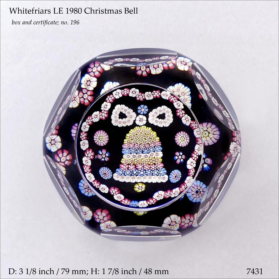 Whitefriars Xmas 1980 Bell paperweight (ref. 7431)